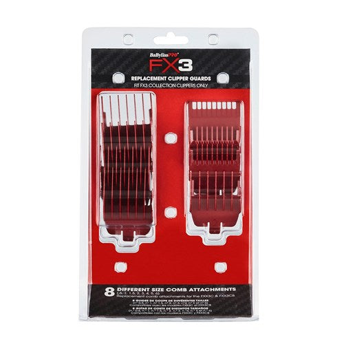 BaBylissPRO FX3 Replacement Clipper Guards Black/Red 8pk .5-6