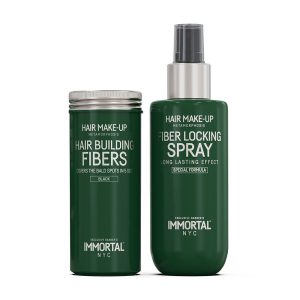 Immortal NYC Hair Building Fibers 20gr & Fibers Locking Spray 150ml 2 In 1 Set - Black