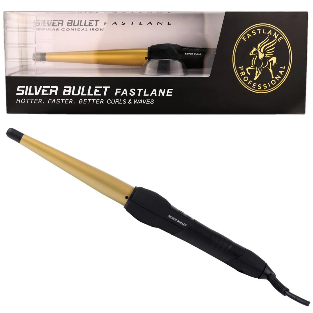 SILVER BULLET FASTLANE REGULAR CERAMIC CONICAL CURLING IRON GOLD